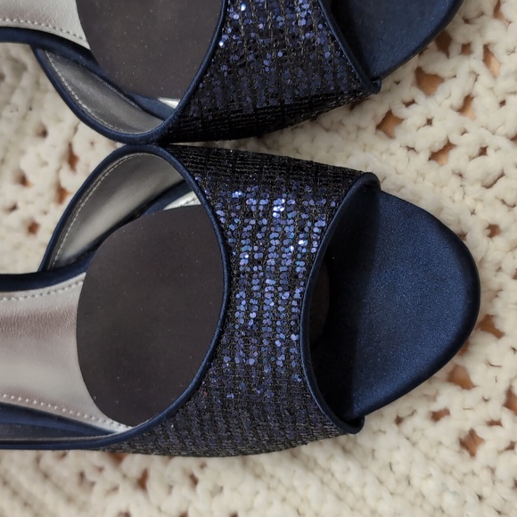 Nina Women's Sparkling Navy Peep Toe Heels - Picture 2 of 11